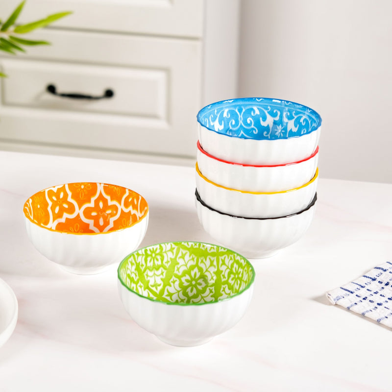 Vibrant Charm Ceramic Soup Bowl Set Of 6 300ml