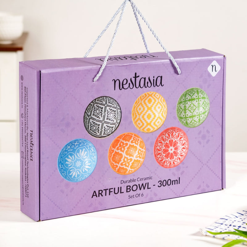 Vibrant Charm Ceramic Soup Bowl Set Of 6 300ml