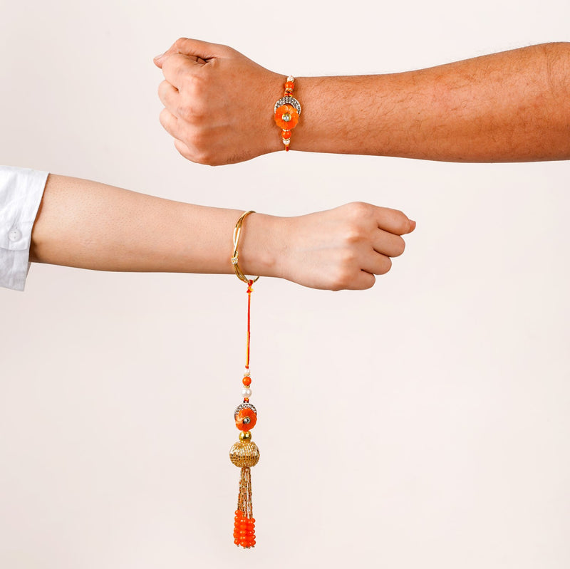 Vibrant Coloured Rakhi Lumba Set For Brother And Bhabhi