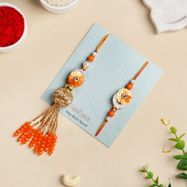 Vibrant Coloured Rakhi Lumba Set For Brother And Bhabhi