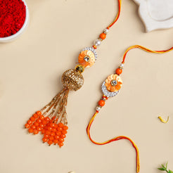 Vibrant Coloured Rakhi and Lumba Set For Brother And Bhabhi