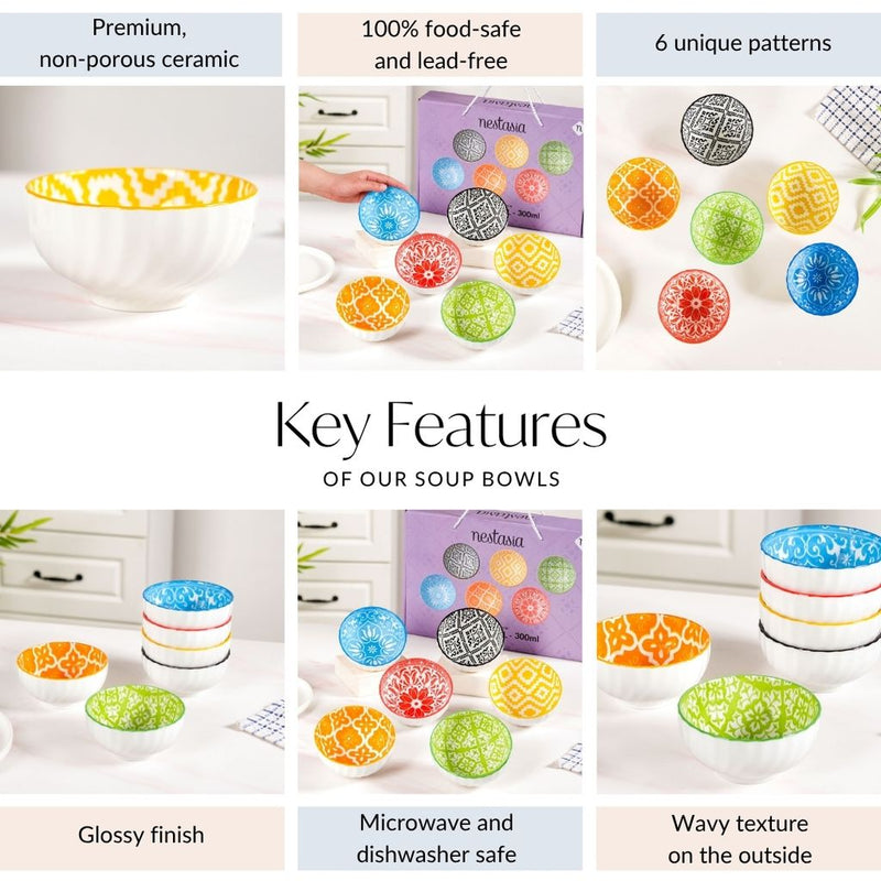 Vibrant Colour Pop Ceramic Soup Bowl Set Of 6 300ml