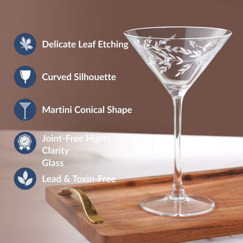 Leaf Etched Martini Glass Set Of 2 220ml