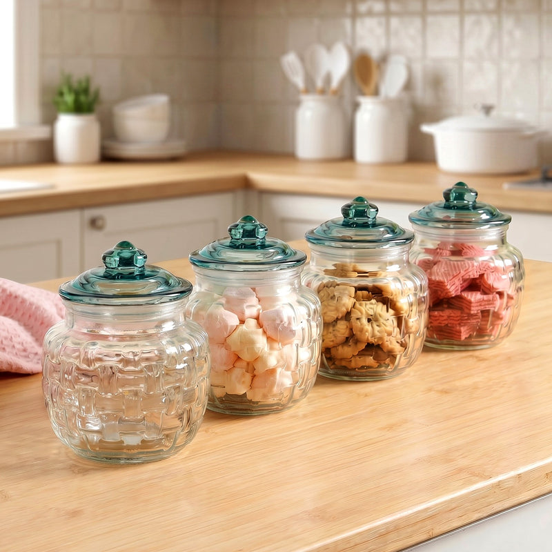 Vintage Basket Weave Jar Set Of 4 750ml