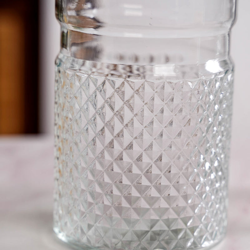 Vintage Embossed  Glass Jar With Rose Gold Lid Set Of 4 1500ml