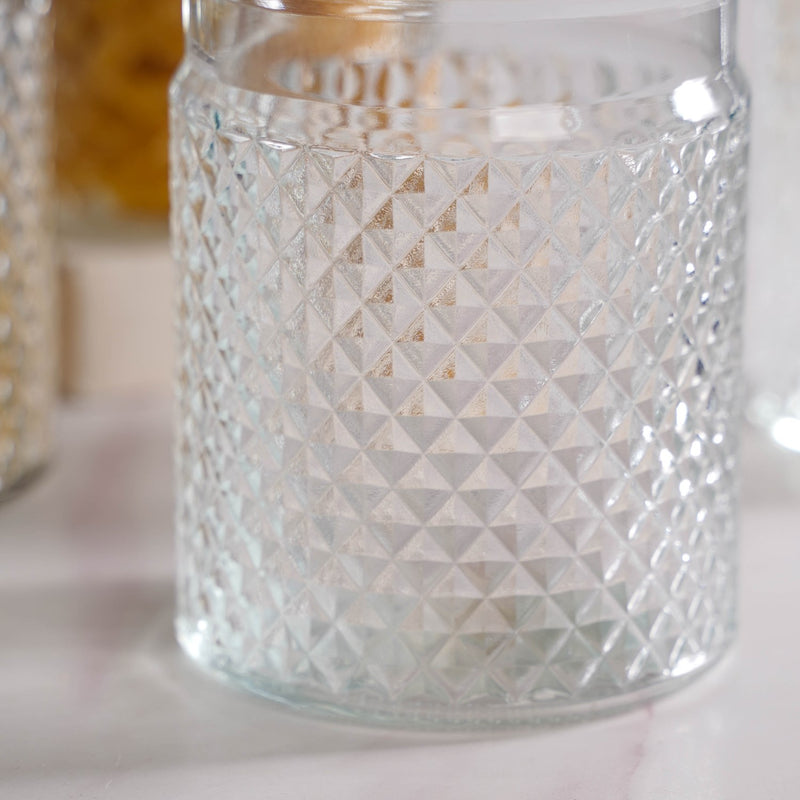 Vintage Embossed  Glass Jar With Rose Gold Lid Set Of 4 1500ml