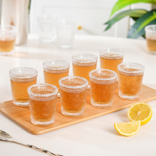 Vintage Embossed Shot Glass Set Of 12 55ml