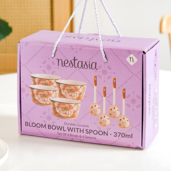 Floral Soup Bowl Set Of 4 With Spoons 370ml