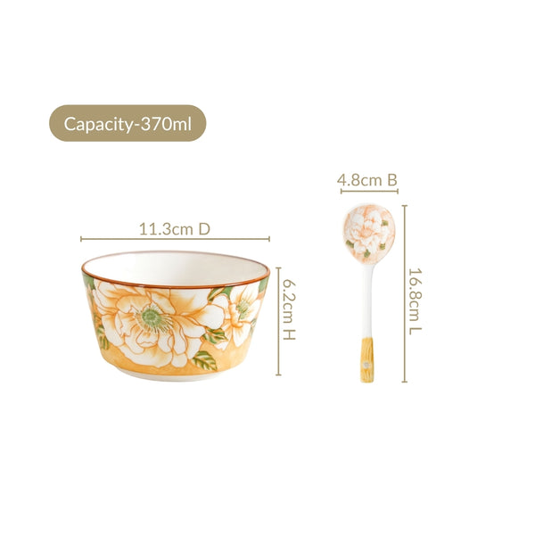 Floral Soup Bowl Set Of 4 With Spoons 370ml