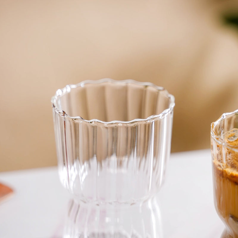 Vintage Ribbed Glass Tumbler Set Of 2 350ml