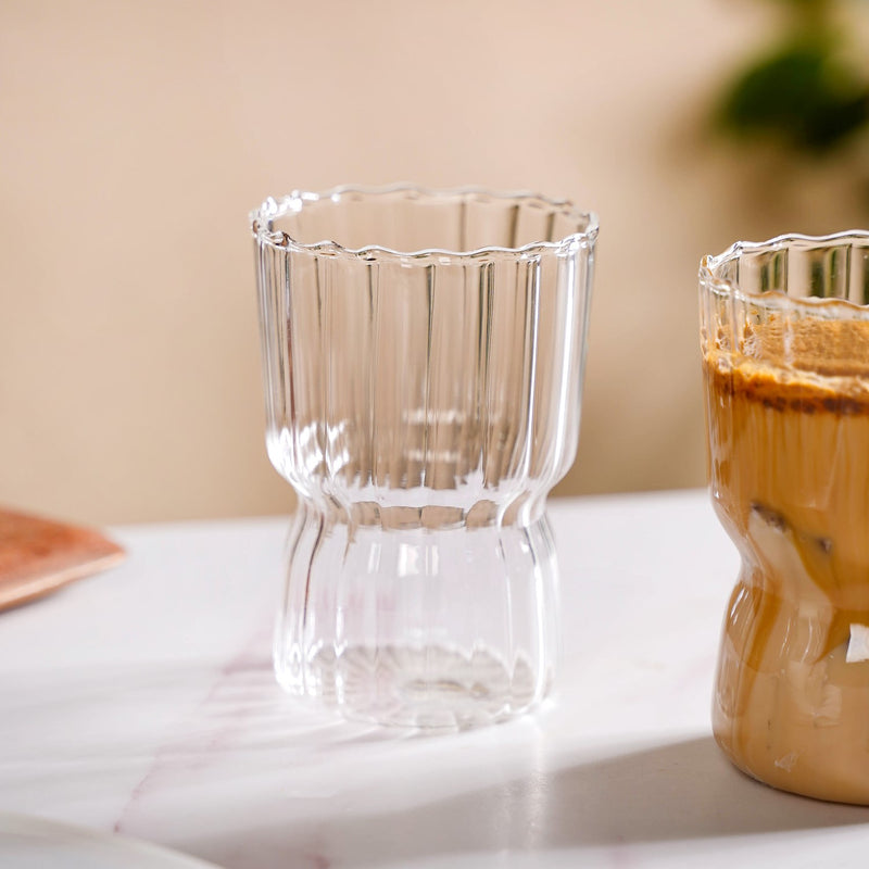 Vintage Ribbed Glass Tumbler Set Of 2 350ml