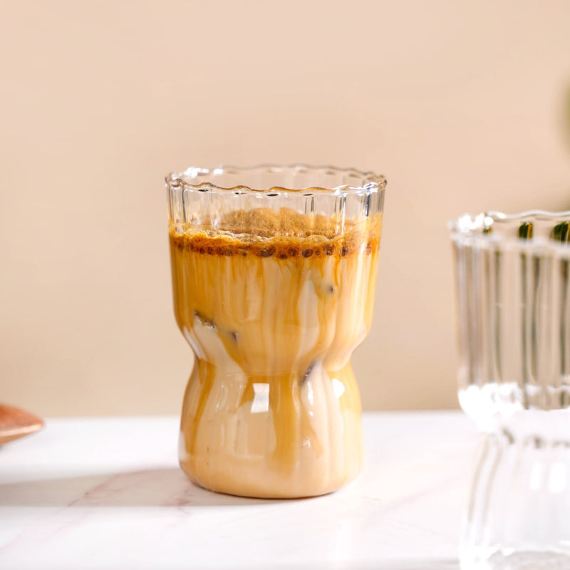 Vintage Ribbed Glass Tumbler Set Of 2 350ml