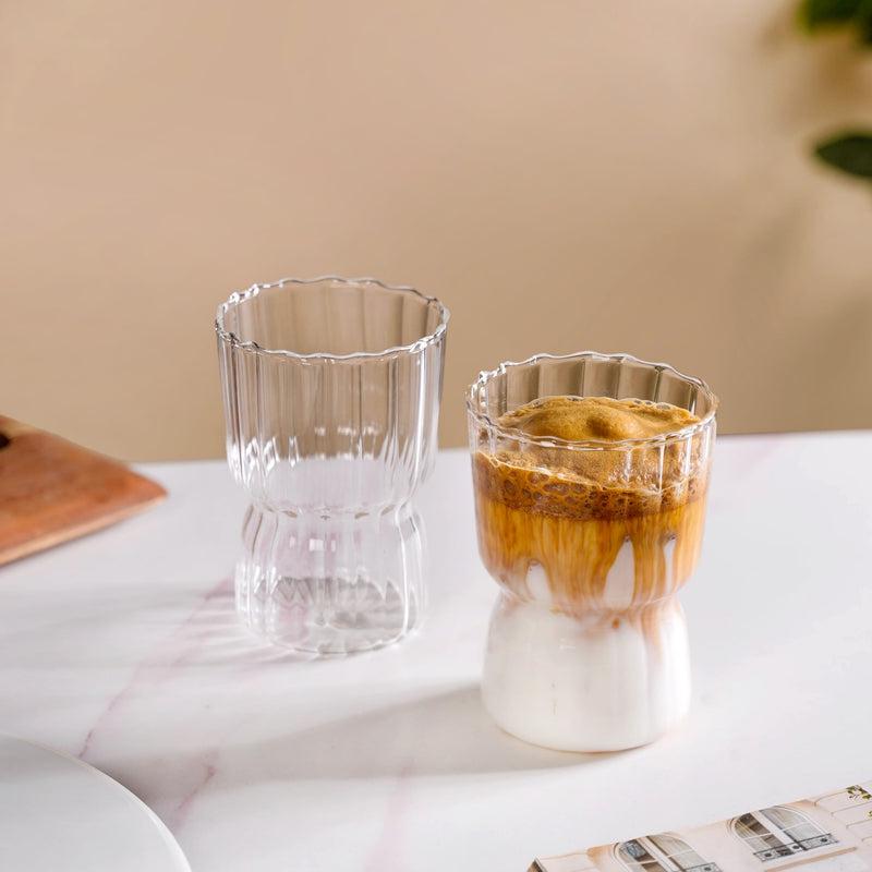 Vintage Ribbed Glass Tumbler Set Of 2 350ml