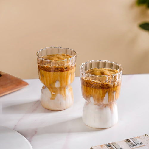 Vintage Ribbed Glass Tumbler Set Of 2 350ml