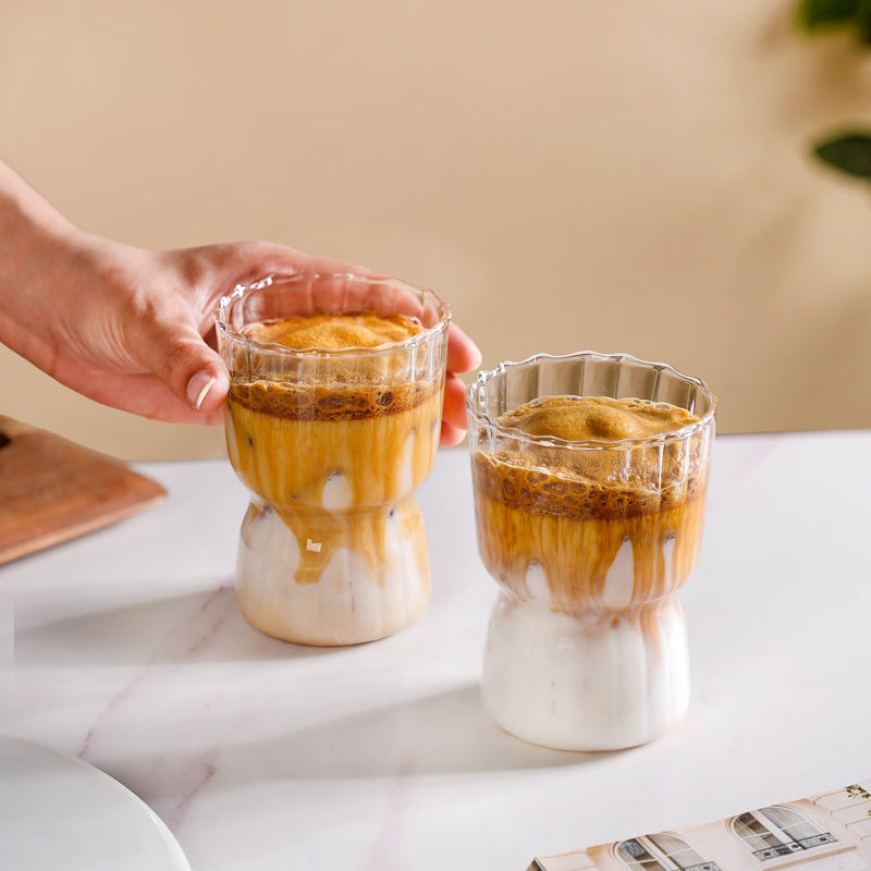 Vintage Ribbed Glass Tumbler Set Of 2 350ml