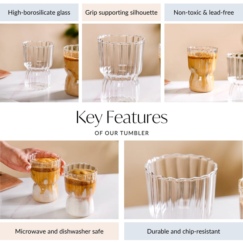 Vintage Ribbed Glass Tumbler Set Of 2 350ml