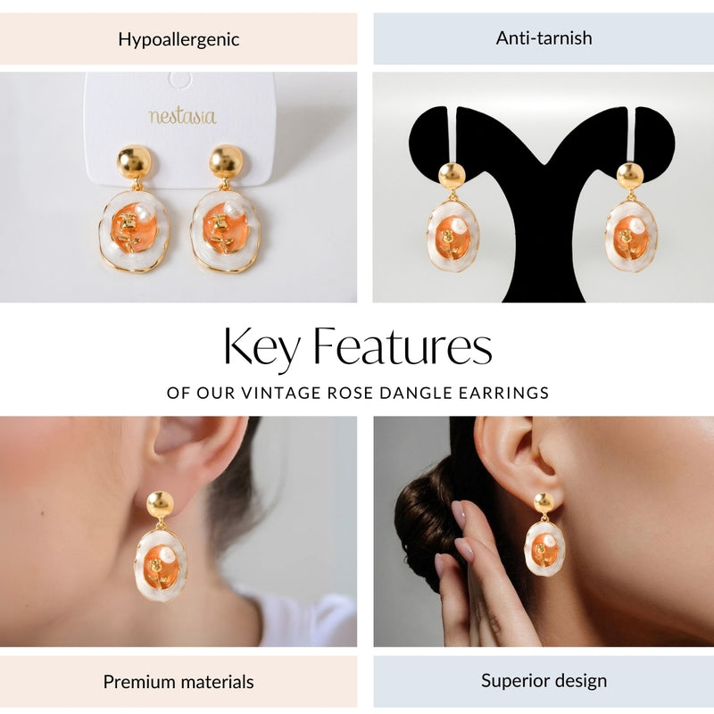 Vintage Rose Dangle Earrings