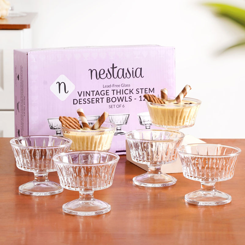 Vintage Thick Stem Dessert Bowls Set Of 6 120ml