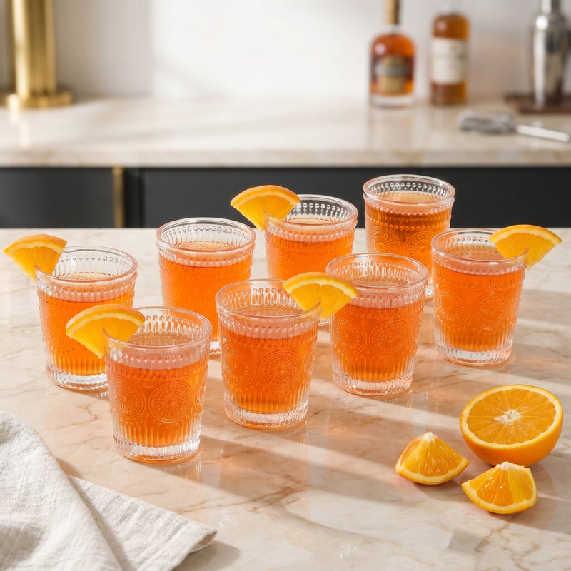 Vintage Embossed Shot Glass Set Of 12 55ml