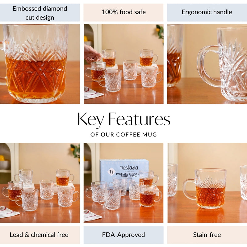 Vintage Panelled Embossed Mugs Set Of 6 229ml