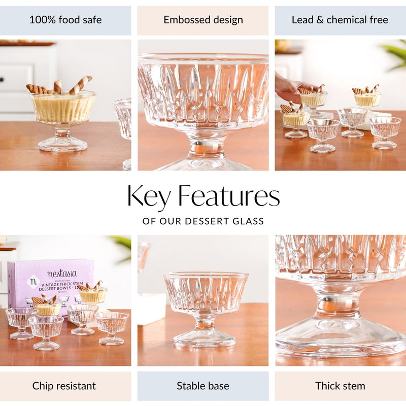 Vintage Thick Stem Dessert Bowls Set Of 6 120ml