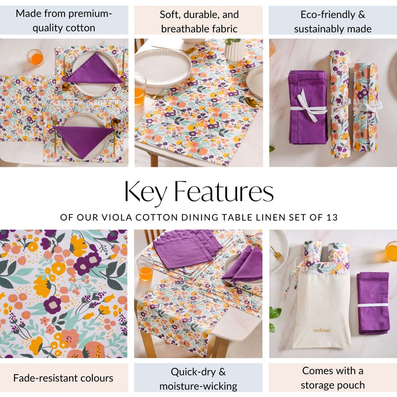 Viola Linen Table Napkins, Mats And Runner Set