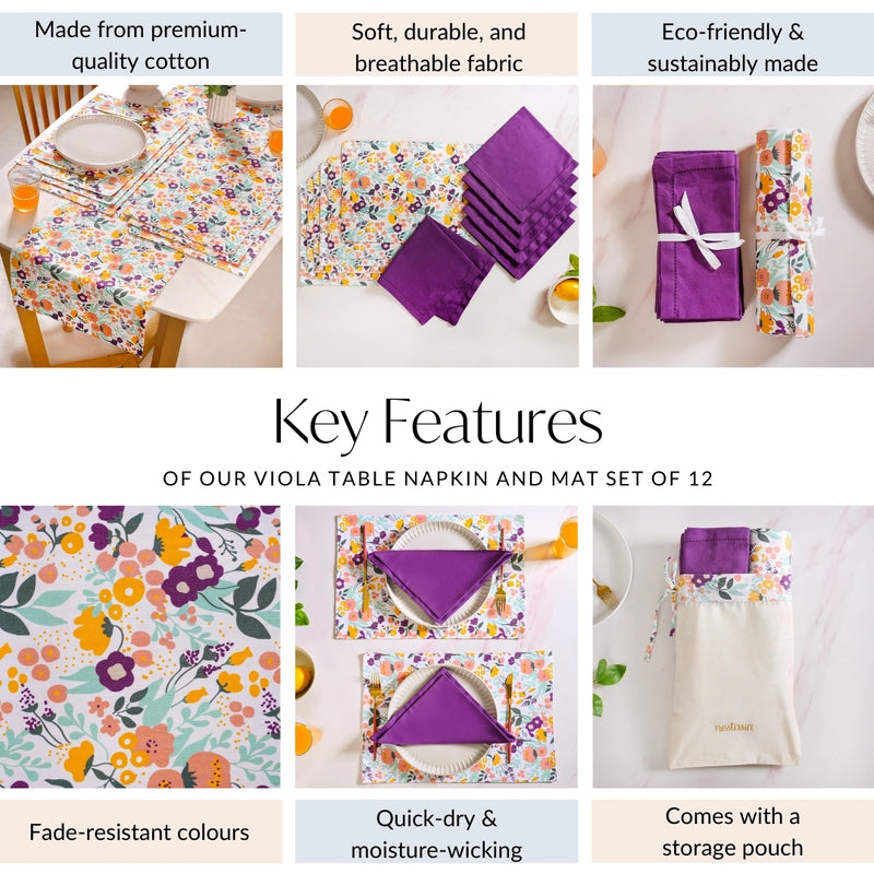 Viola Table Napkin And Mat Set Of 12