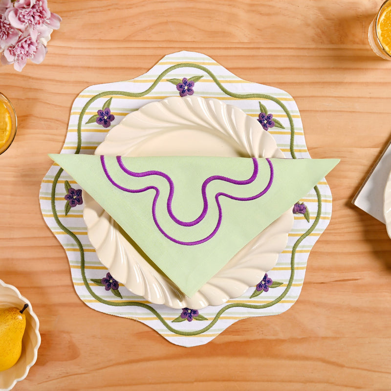 Violet Wave Embroidered Cotton Table Napkin Set Of 6