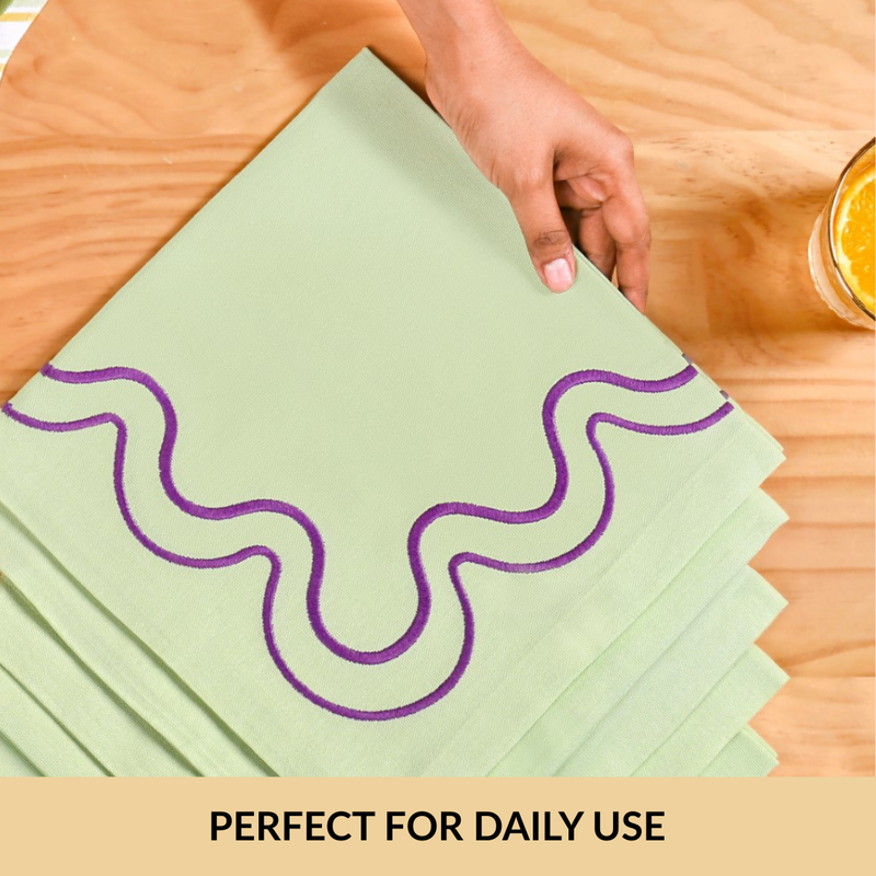 Violet Wave Embroidered Cotton Table Napkin Set Of 6