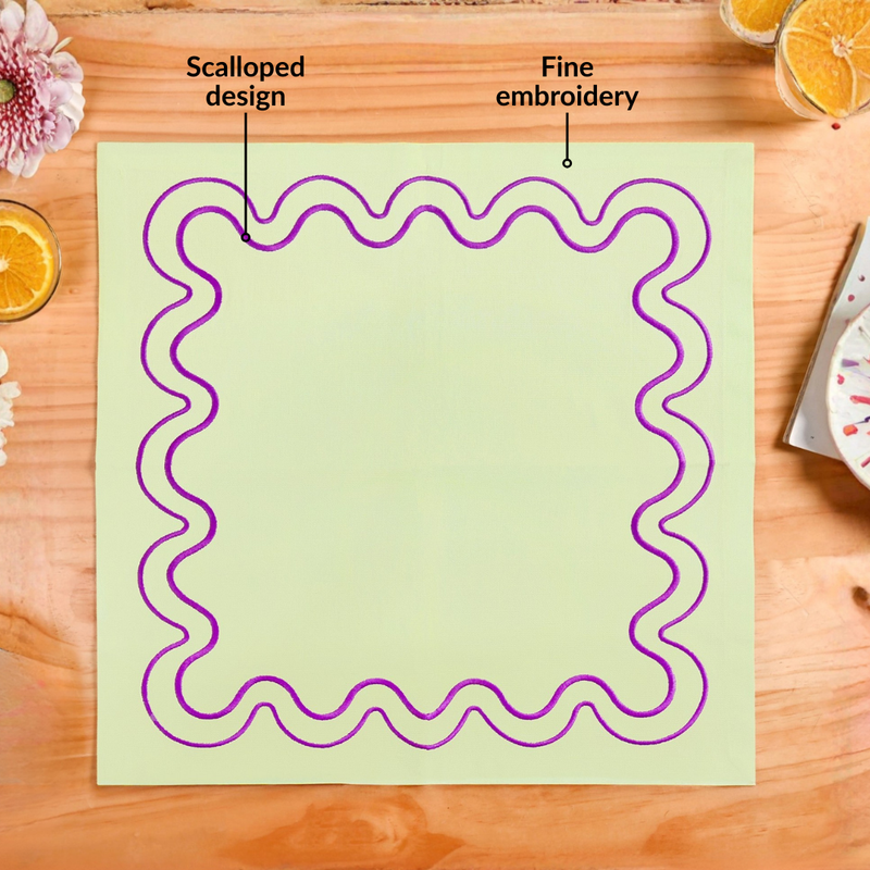 Violet Wave Embroidered Cotton Table Napkin Set Of 6