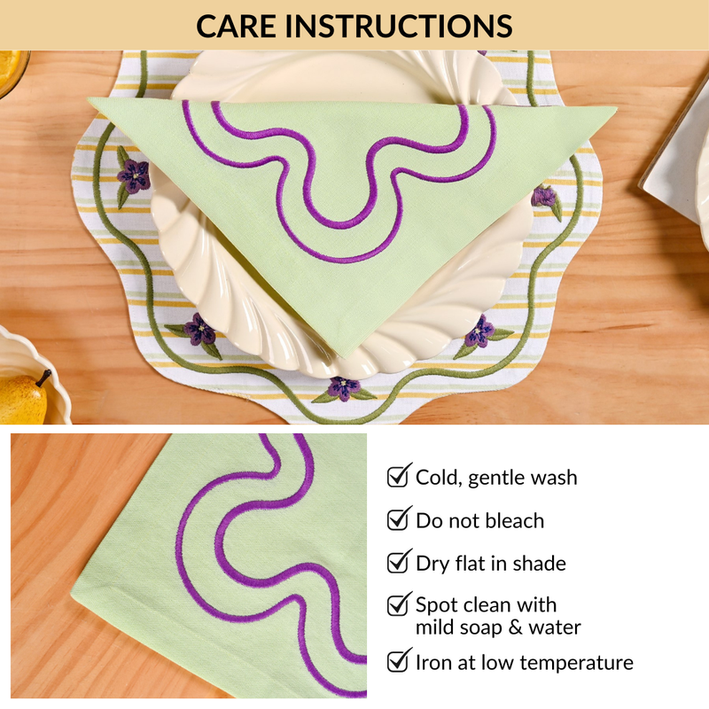 Violet Wave Embroidered Cotton Table Napkin Set Of 6