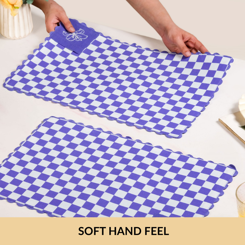 Violetta Cotton Embroidered Table Mat Purple Set Of 6