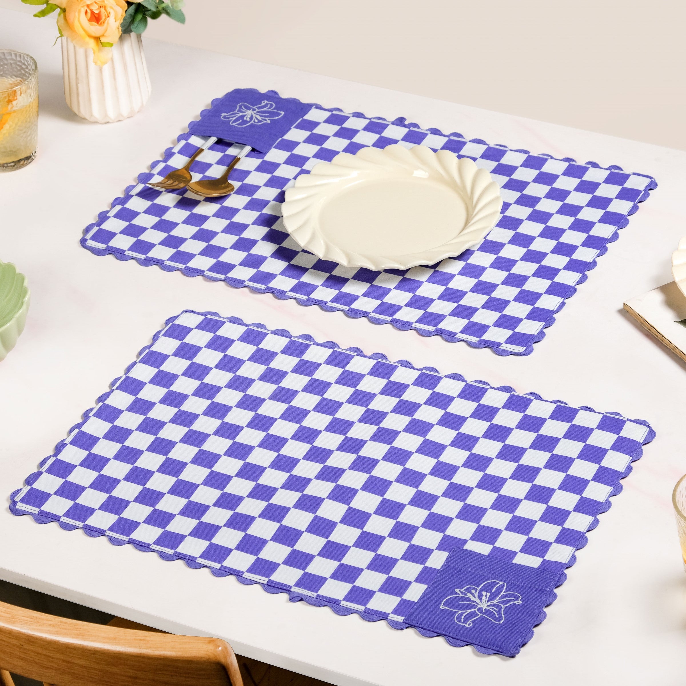 Violetta Cotton Embroidered Table Mat Purple Set Of 6