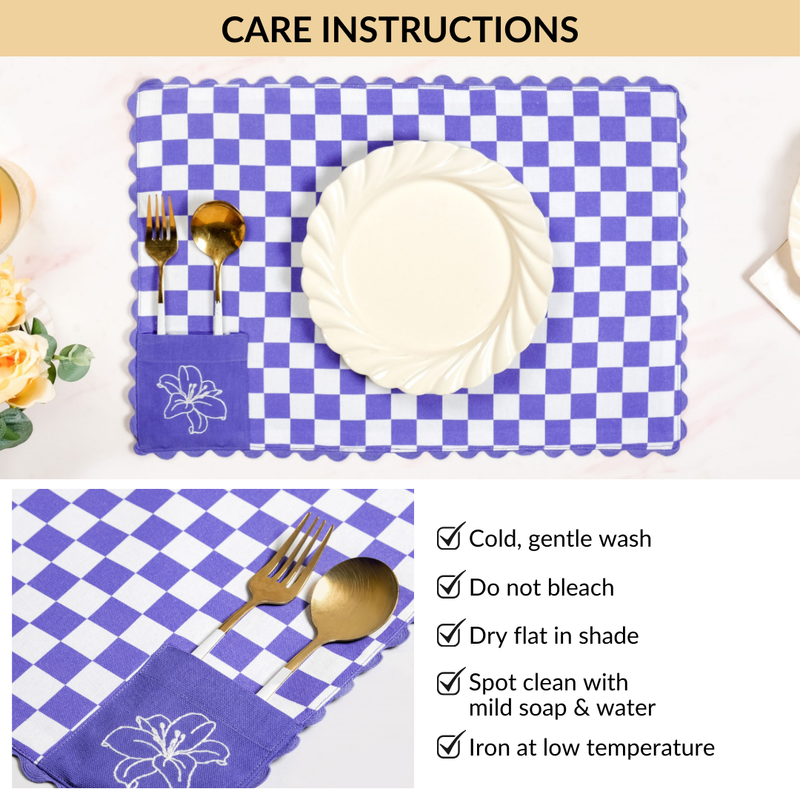 Violetta Cotton Embroidered Table Mat Purple Set Of 6