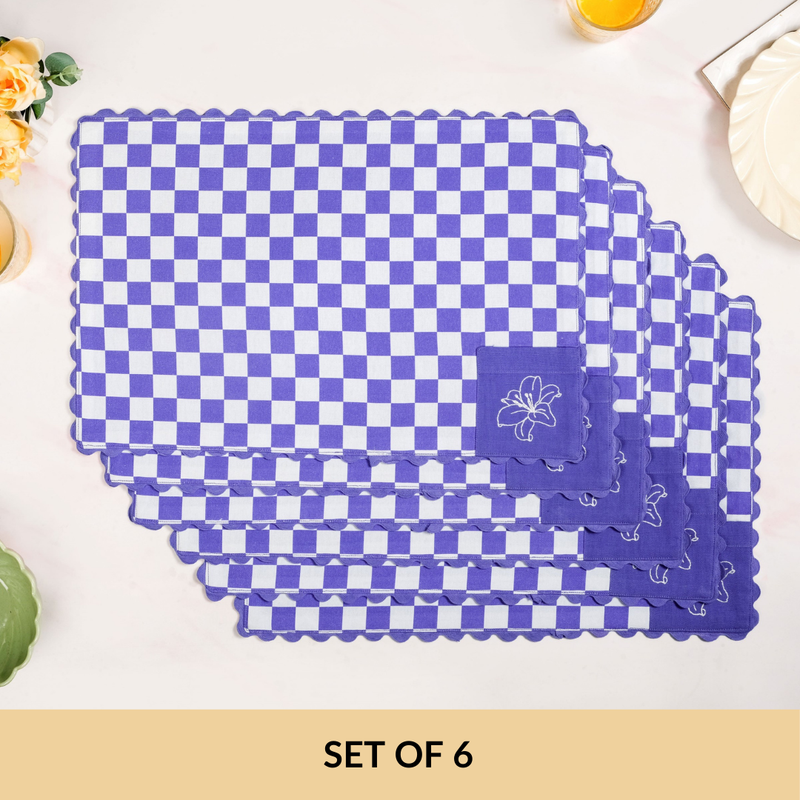 Violetta Cotton Embroidered Table Mat Purple Set Of 6