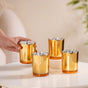 Gold Glass Votive Candle Holder Set Of 4 - Mirror Finish Tealight Holder, Reflective Tealight Holder, Tealight Holder, Decorative Mirror Tealight