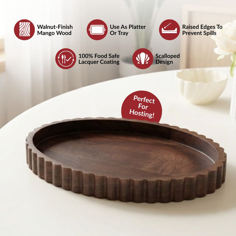 Scallop Rim Nero Platter Oval 35x25cm