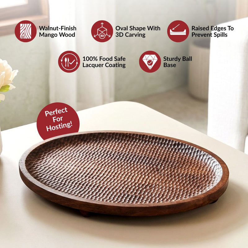 Mango Wood Carved Nero Platter Oval 25x14cm