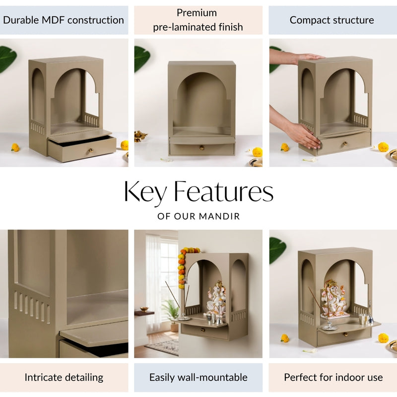 Wall Mountable Engineered Wood Mandir For Home 30x17x42cm