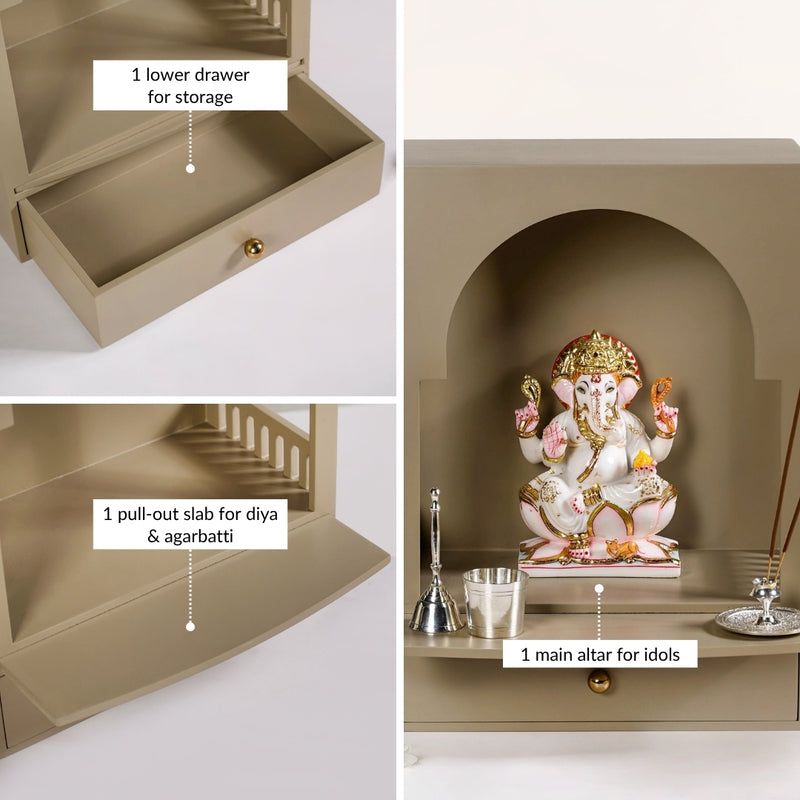 Wall Mountable Engineered Wood Mandir For Home 30x17x42cm