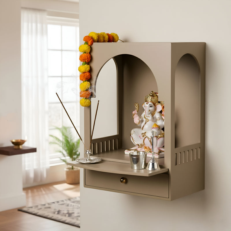 Wall Mountable Engineered Wood Mandir For Home 30x17x42cm
