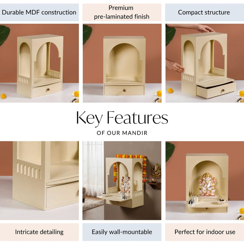 Wall Mountable Mandir For Home And Office 30x17x42cm