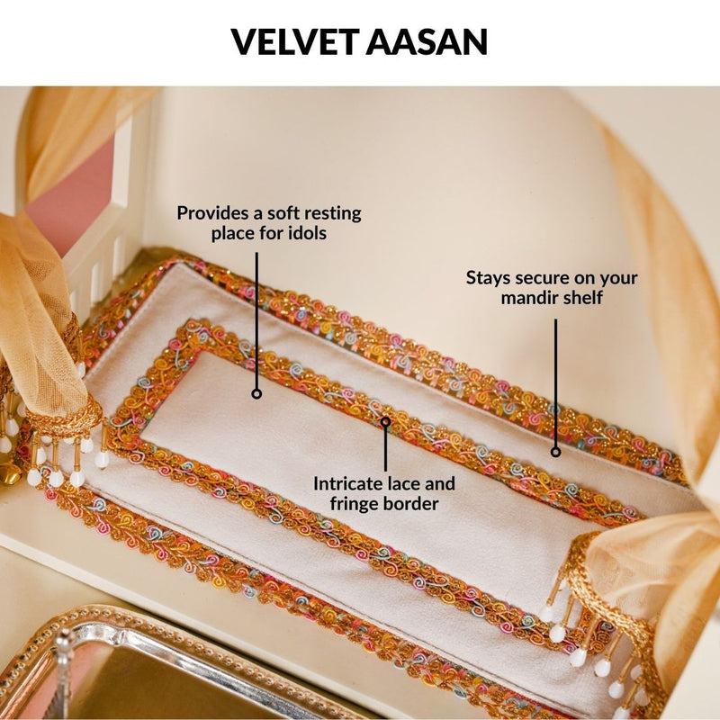 Wall Mount Mandir Medium With Bell Curtain Aasan Ghanti Diya And Puja Thali