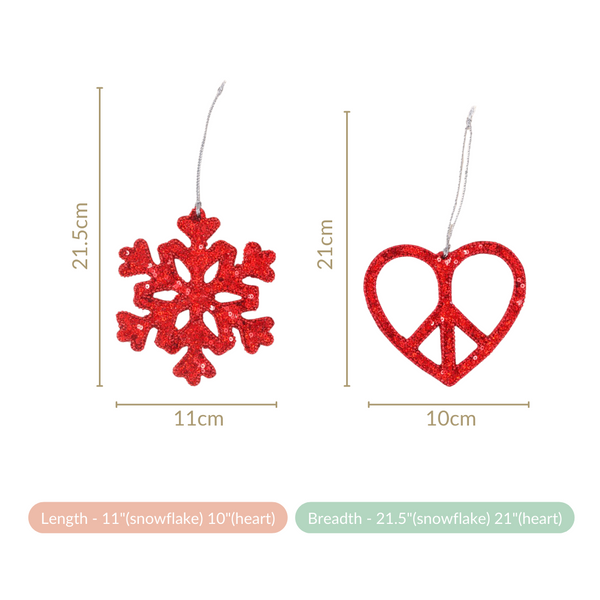 Red Christmas Snowflake Heart Ornaments Set of 2