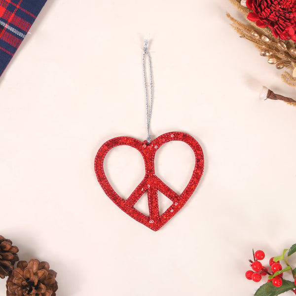 Red Christmas Snowflake Heart Ornaments Set of 2