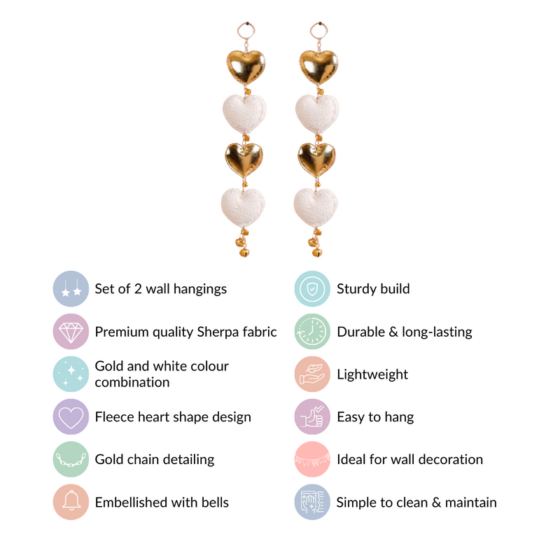 Heart Shaped Wall Decor White And Gold Set Of 2 17 Inch - heart wall art, gold heart decor, white wall decor, love-themed home decor