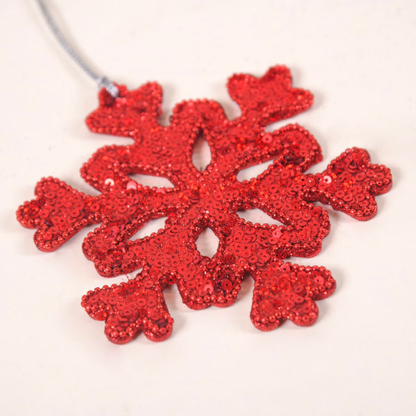 Red Christmas Snowflake Heart Ornaments Set of 2