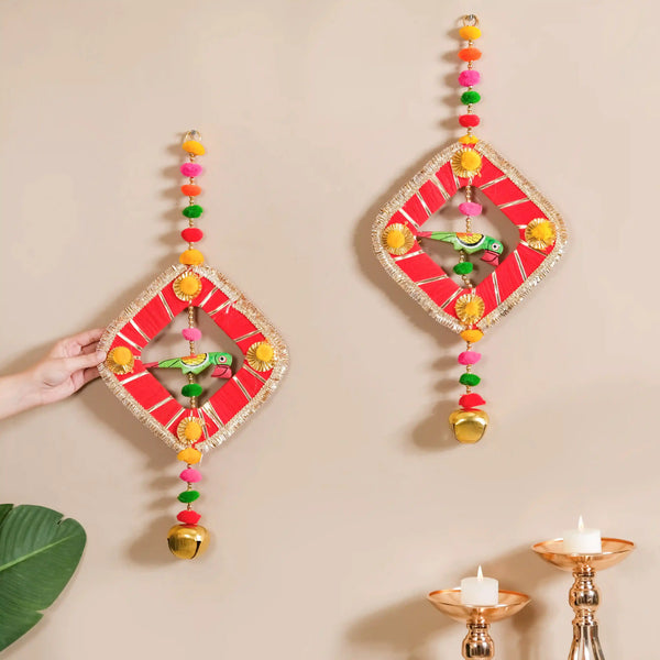 Woolen Handmade Multicolour Wall Hanging Set of 2