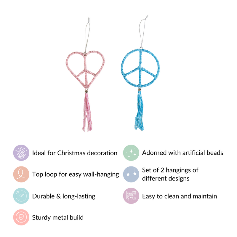 Beaded Christmas Ornament Set of 2- Wall decor, christmas decor, colourful decor, christmas ornaments