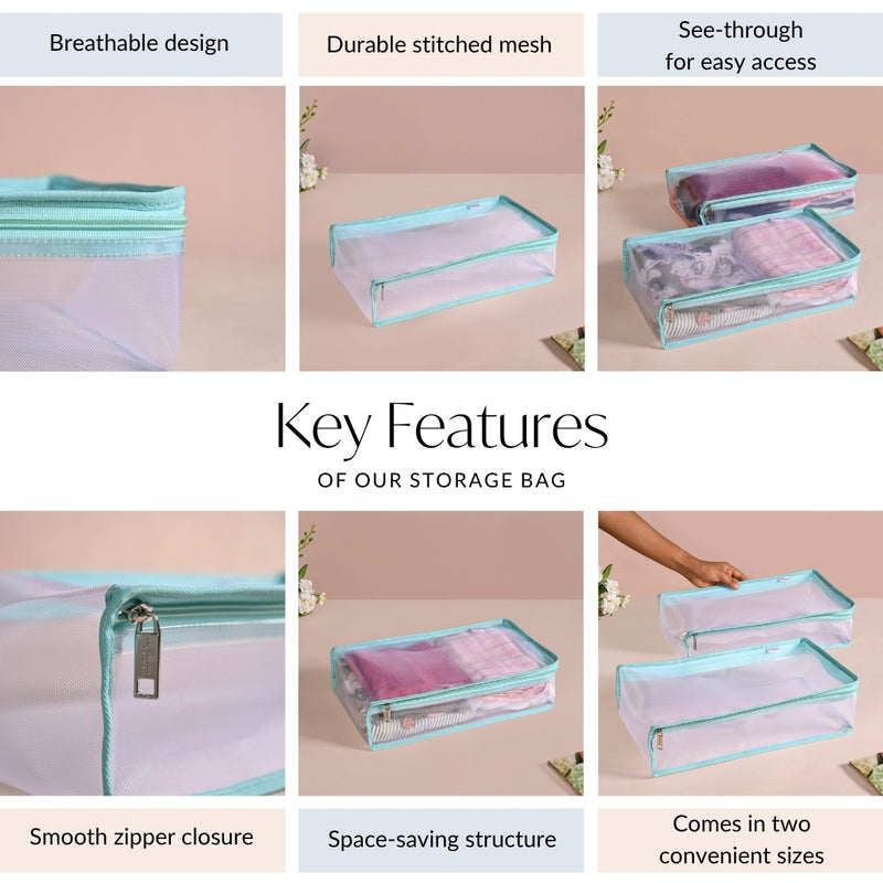Wardrobe Organiser Storage Bags Pair In Aqua Green